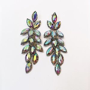 Iridescent/Silver/Pink Rhinestone Earrings